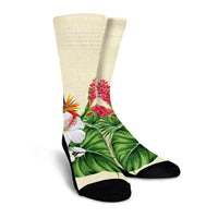 Hawaiian Tropical Wonderful Hibiscus Plumeria Strelitzia Crew Socks - AH - Polynesian Pride