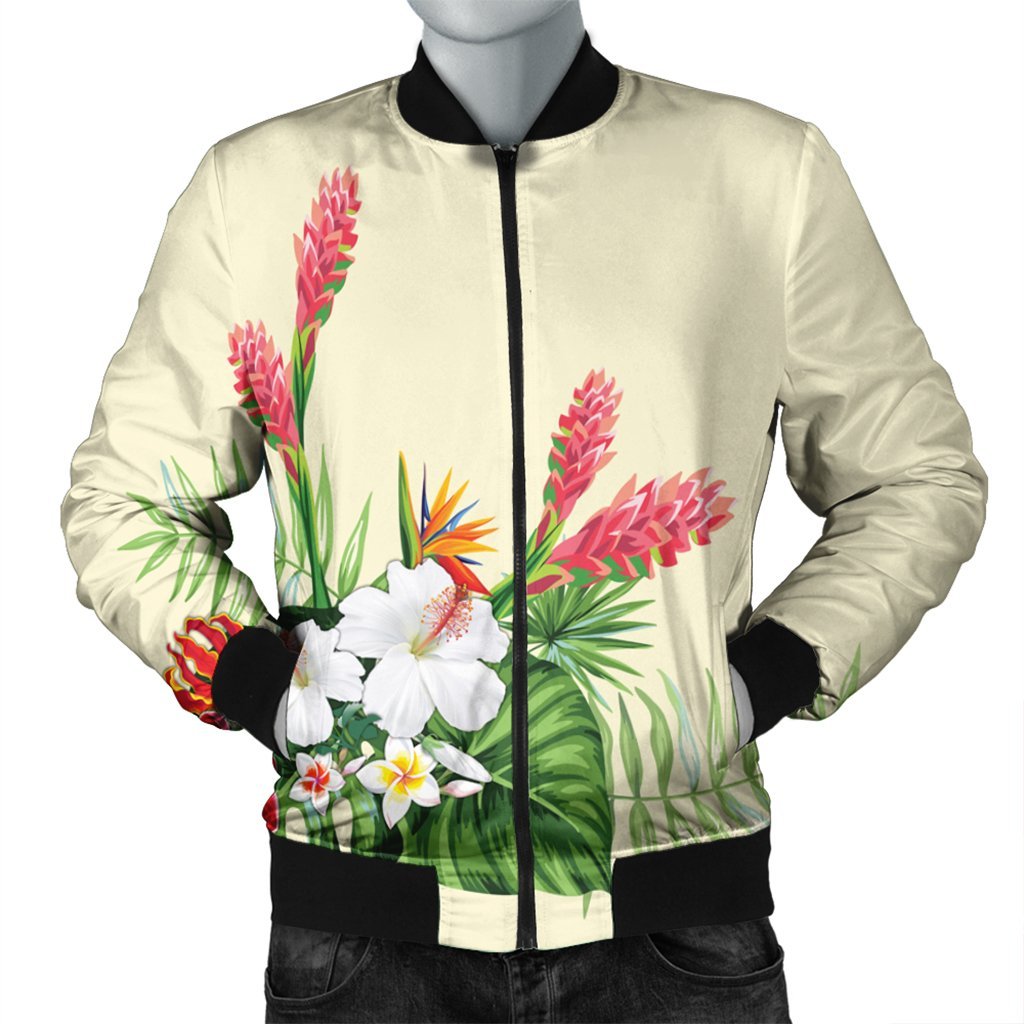 Hawaiian Tropical Wonderful Hibiscus Plumeria Strelitzia Bomber Jacket - AH Black Unisex - Polynesian Pride