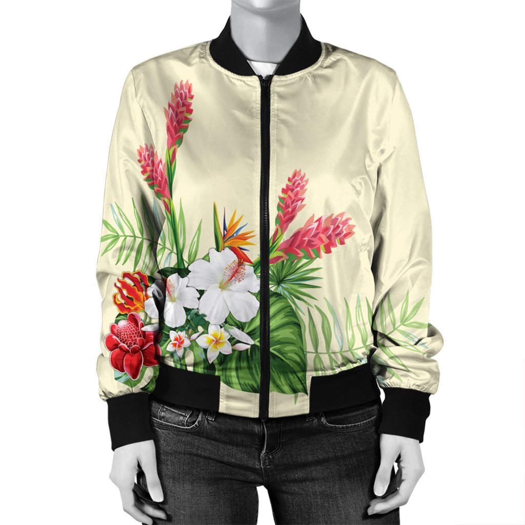 Hawaiian Tropical Wonderful Hibiscus Plumeria Strelitzia Bomber Jacket - AH - Polynesian Pride