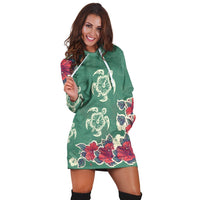 Hawaiian Turtle And Colorful Hibiscus Polynesian Hoodie Dress - AH - Polynesian Pride
