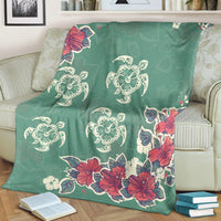 Hawaiian Turtle And Colorful Hibiscus Polynesian Premium Blankets - AH - Polynesian Pride