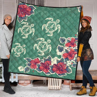 Hawaiian Turtle And Colorful Hibiscus Polynesian Premium Quilts - AH - Polynesian Pride