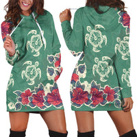 Hawaiian Turtle And Colorful Hibiscus Polynesian Hoodie Dress - AH Black - Polynesian Pride