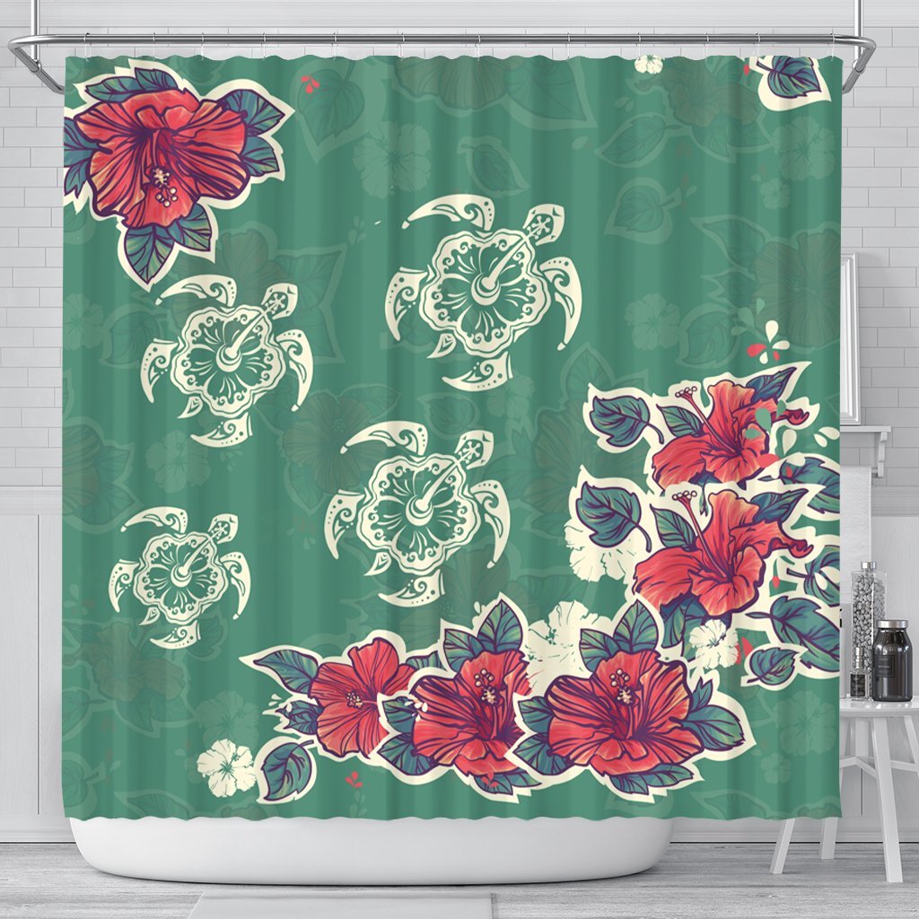 Hawaiian Turtle And Colorful Hibiscus Polynesian Shower Curtain - AH 177 x 172 (cm) Black - Polynesian Pride