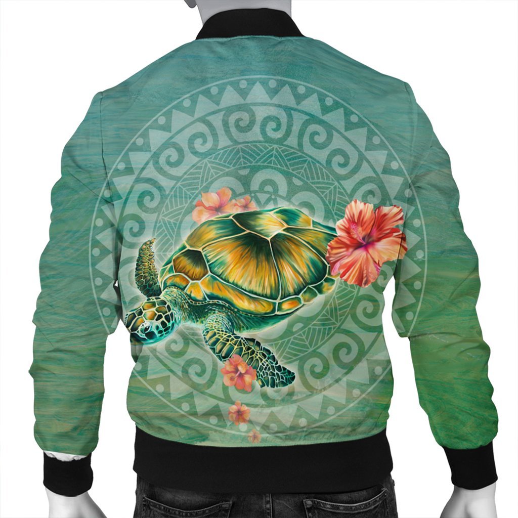 Hawaiian Turtle And Hibiscus Polynesian Bomber Jacket - AH - Polynesian Pride