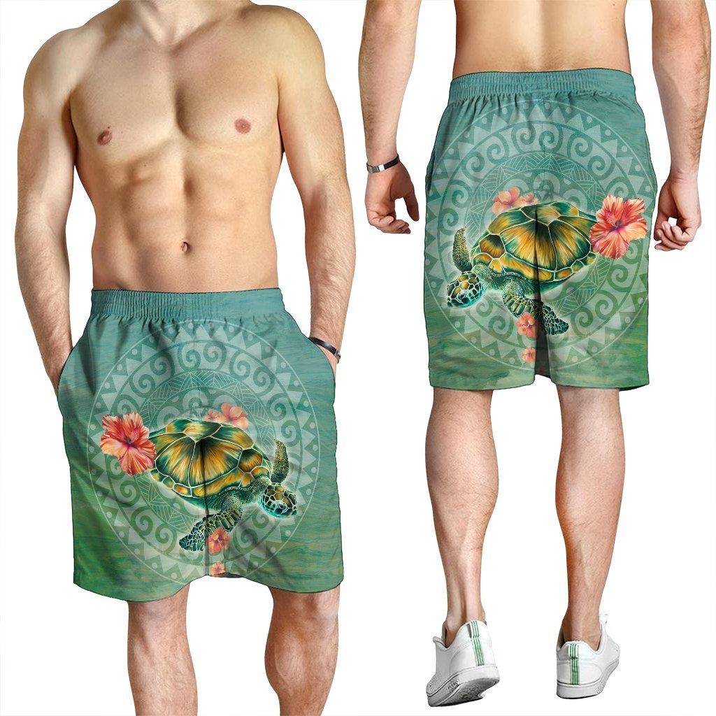 Hawaiian Turtle And Hibiscus Polynesian Men's Shorts - AH - Polynesian Pride