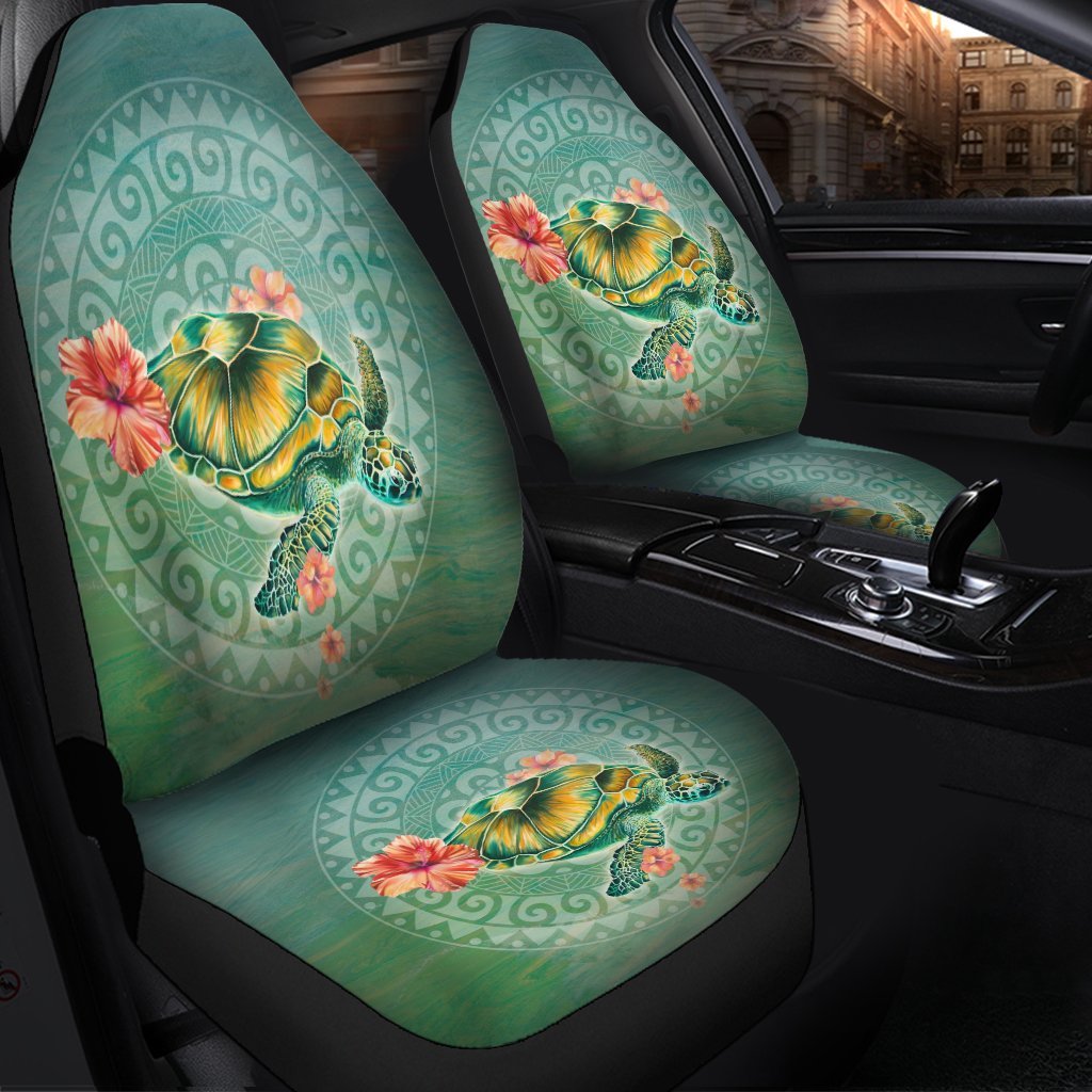 Hawaiian Turtle And Hibiscus Polynesian Car Seat Covers - AH - Polynesian Pride