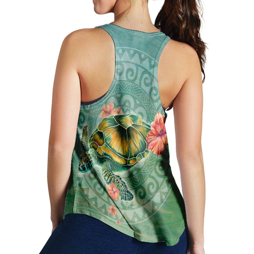 Hawaiian Turtle And Hibiscus Polynesian Racerback Tank - AH - Polynesian Pride