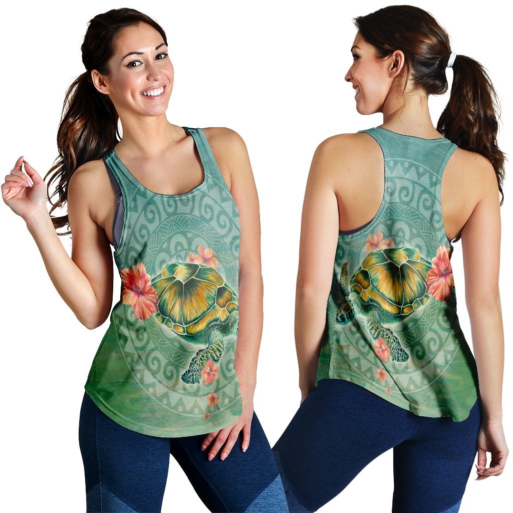 Hawaiian Turtle And Hibiscus Polynesian Racerback Tank - AH Black - Polynesian Pride