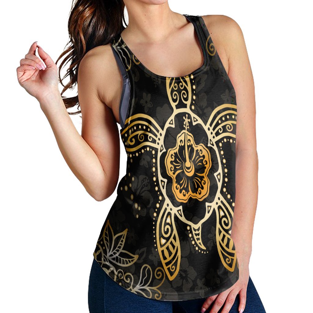 Hawaiian Turtle And Hibiscus Polynesian Racerback Tank Gold - AH - Polynesian Pride