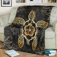 Hawaiian Turtle And Hibiscus Polynesian Premium Blankets Gold - AH - Polynesian Pride