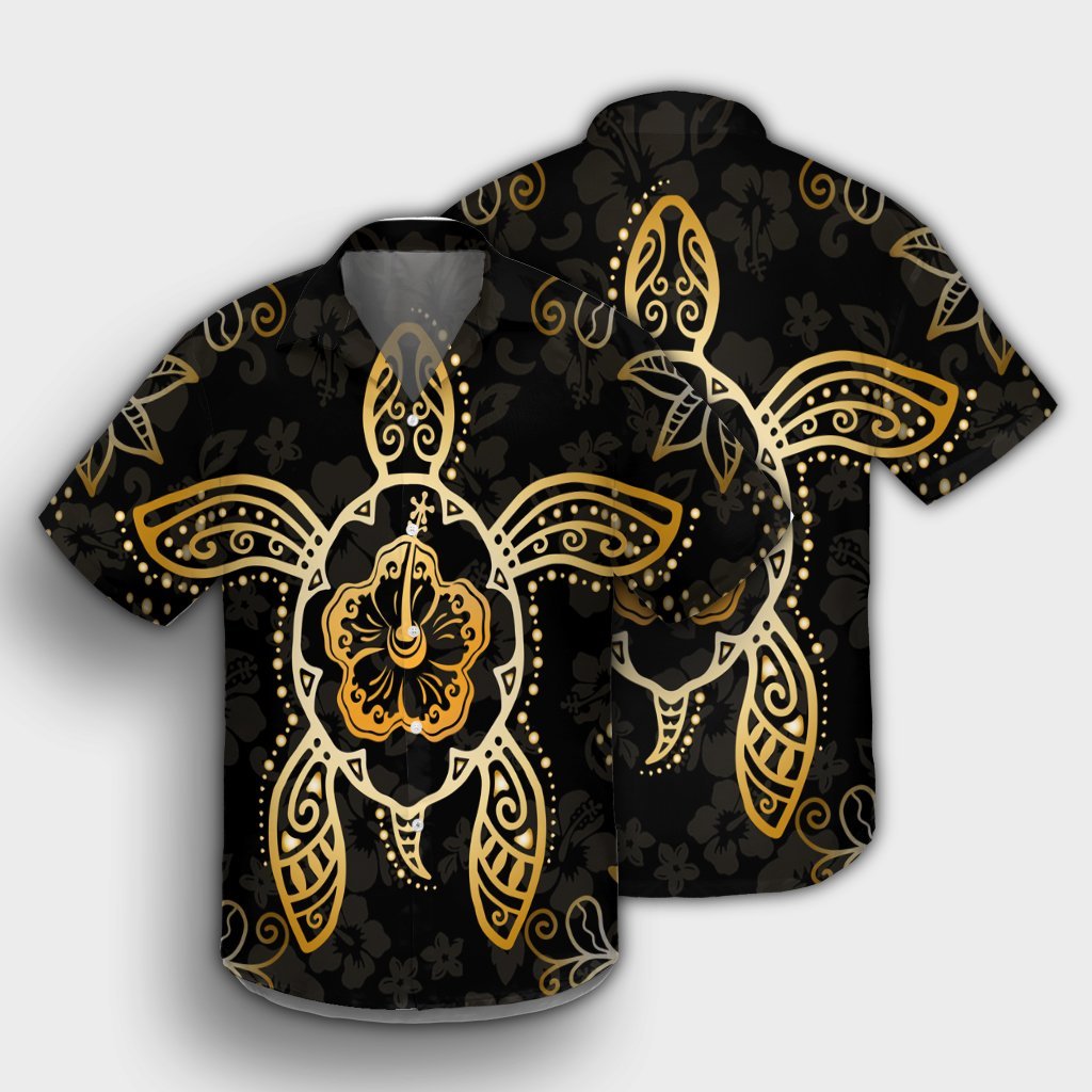 Hawaiian Turtle And Hibiscus Polynesian Hawaiian Shirt Gold - AH - Polynesian Pride