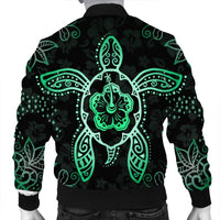 Hawaiian Turtle And Hibiscus Polynesian Bomber Jacket Green - AH - Polynesian Pride