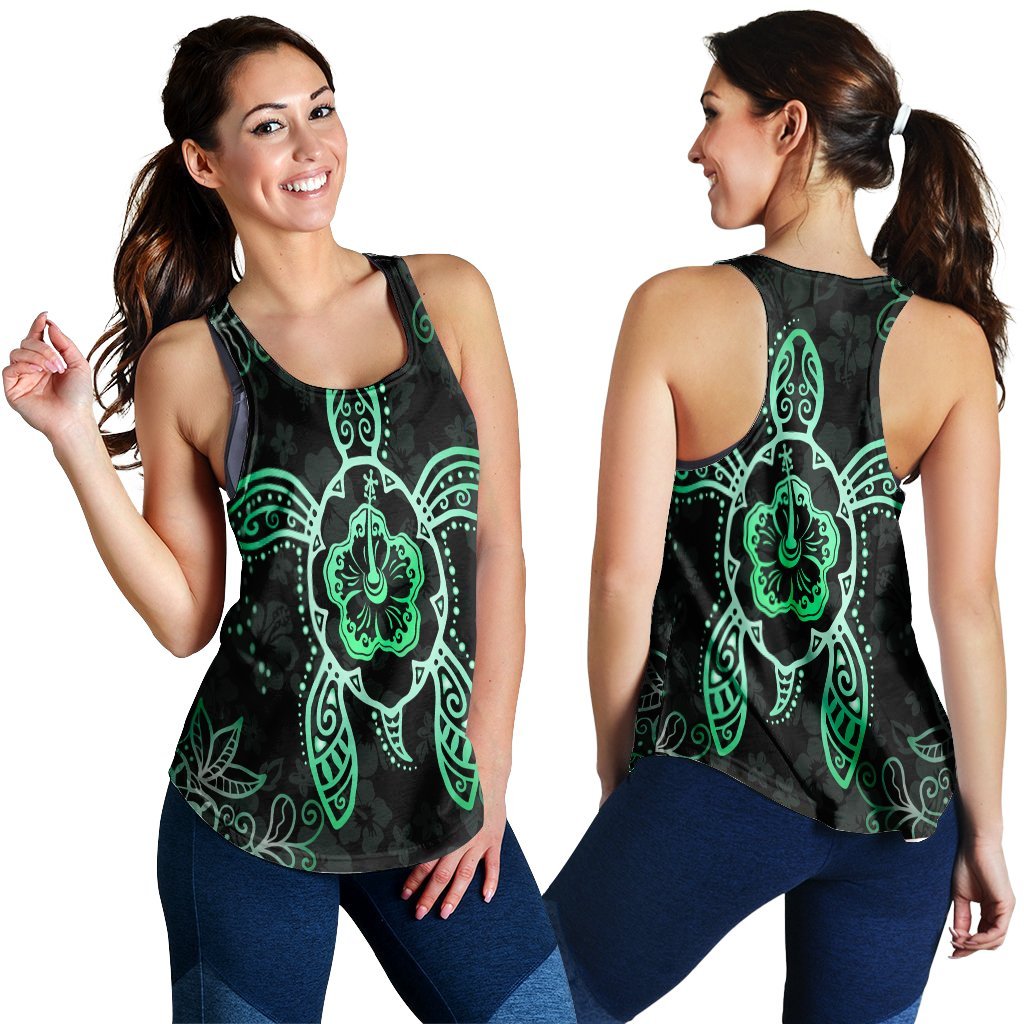 Hawaiian Turtle And Hibiscus Polynesian Racerback Tank Green - AH Black - Polynesian Pride