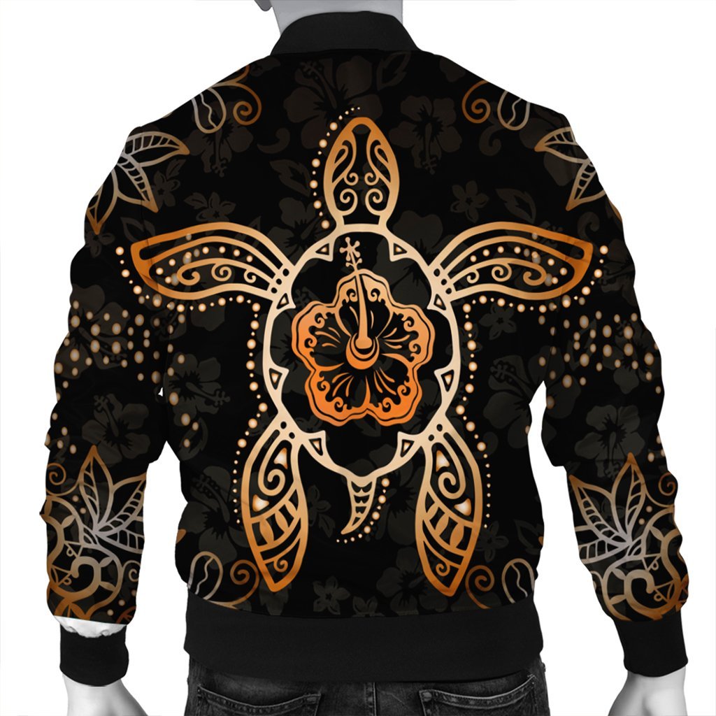 Hawaiian Turtle And Hibiscus Polynesian Bomber Jacket Orange - AH - Polynesian Pride