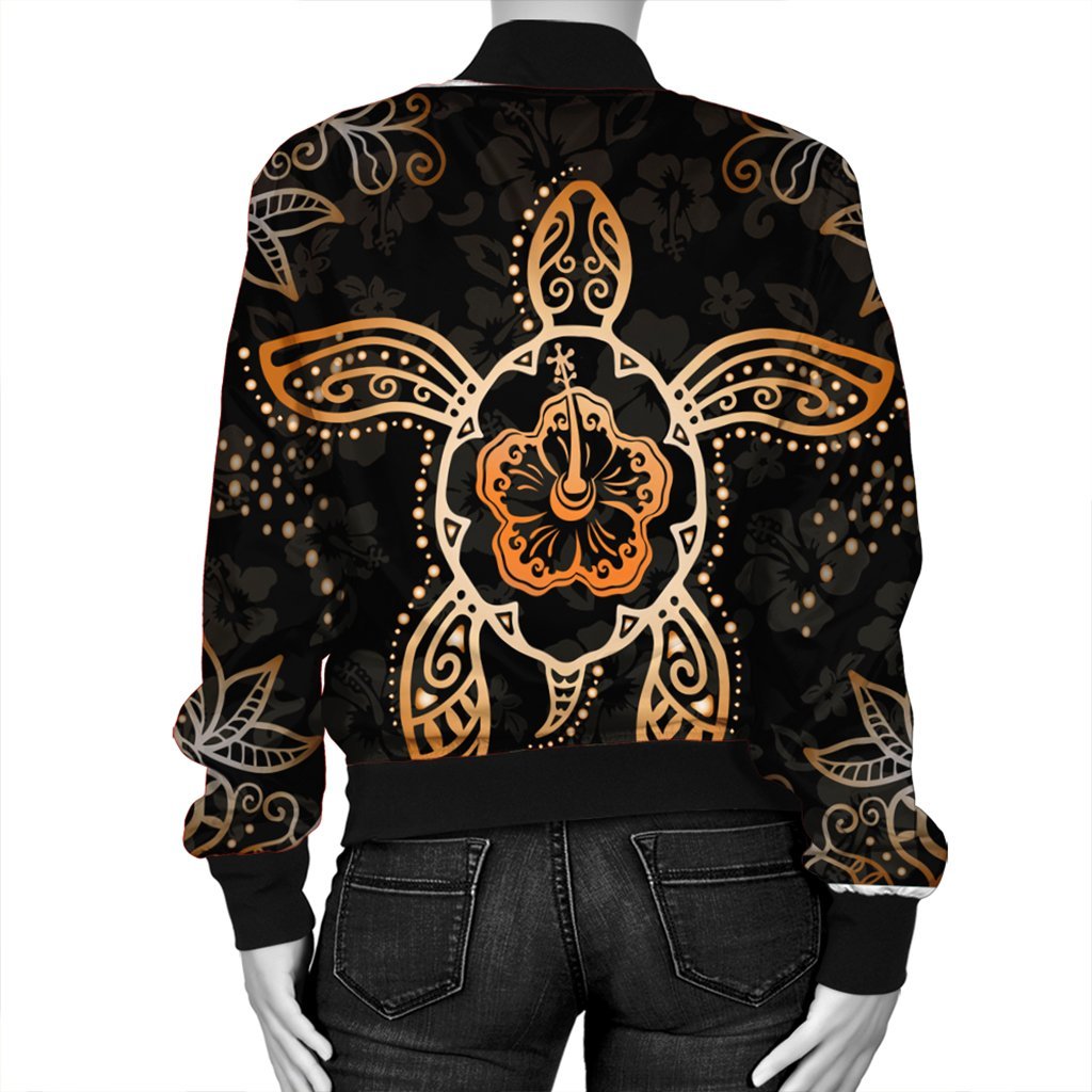 Hawaiian Turtle And Hibiscus Polynesian Bomber Jacket Orange - AH - Polynesian Pride