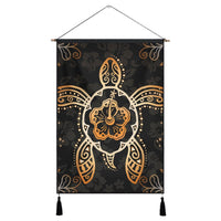 Hawaiian Turtle And Hibiscus Polynesian Hanging Poster Orange - AH Hanging Poster Cotton And Linen - Polynesian Pride