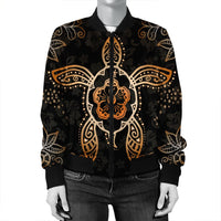 Hawaiian Turtle And Hibiscus Polynesian Bomber Jacket Orange - AH - Polynesian Pride