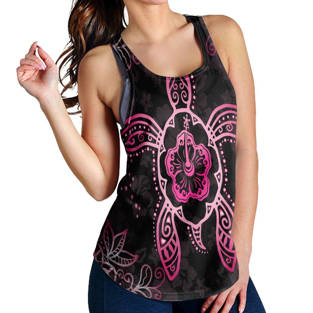 Hawaiian Turtle And Hibiscus Polynesian Racerback Tank Pink - AH - Polynesian Pride