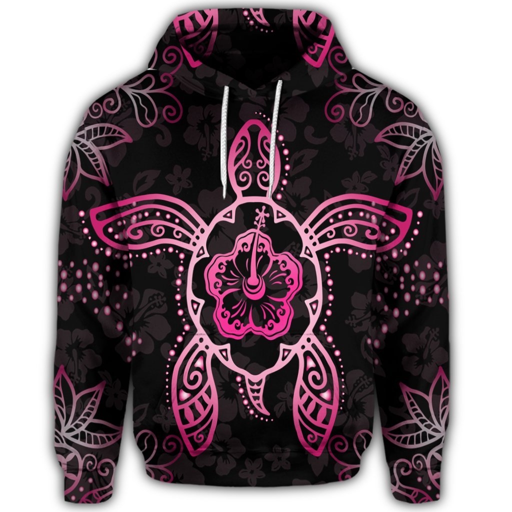 Hawaiian Turtle and Hibiscus Polynesian Hoodie Pink - Polynesian Pride