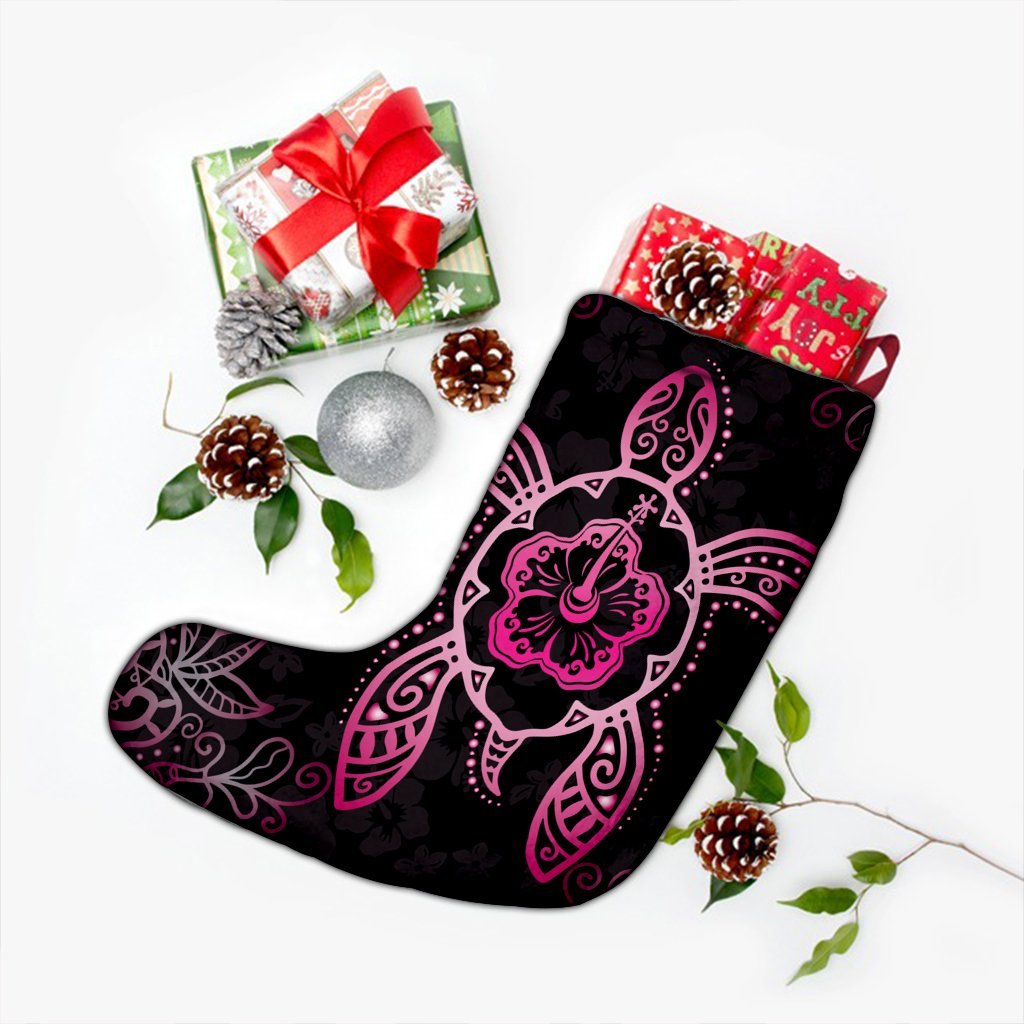 Hawaiian Turtle And Hibiscus Polynesian Christmas Stocking Pink - AH - Polynesian Pride