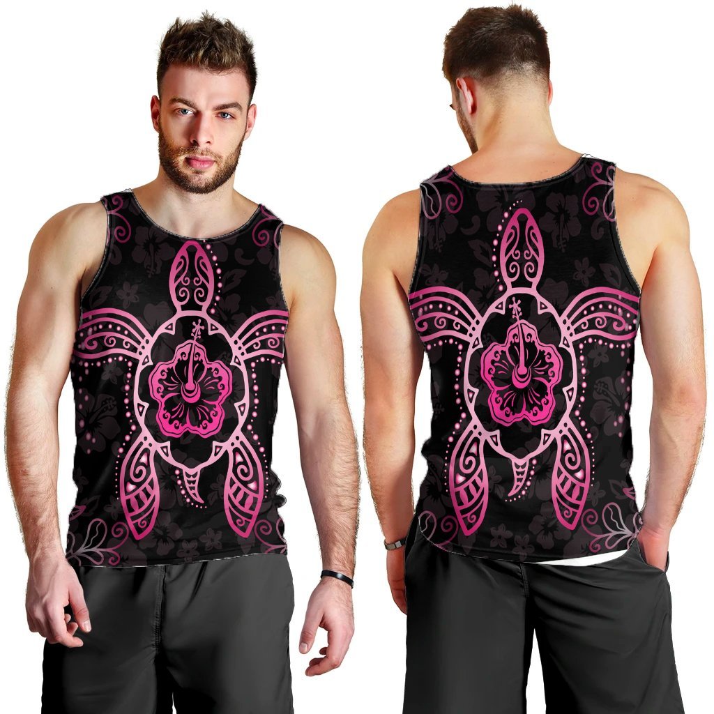 Hawaiian Turtle And Hibiscus Polynesian Tank Top Pink - AH - Polynesian Pride