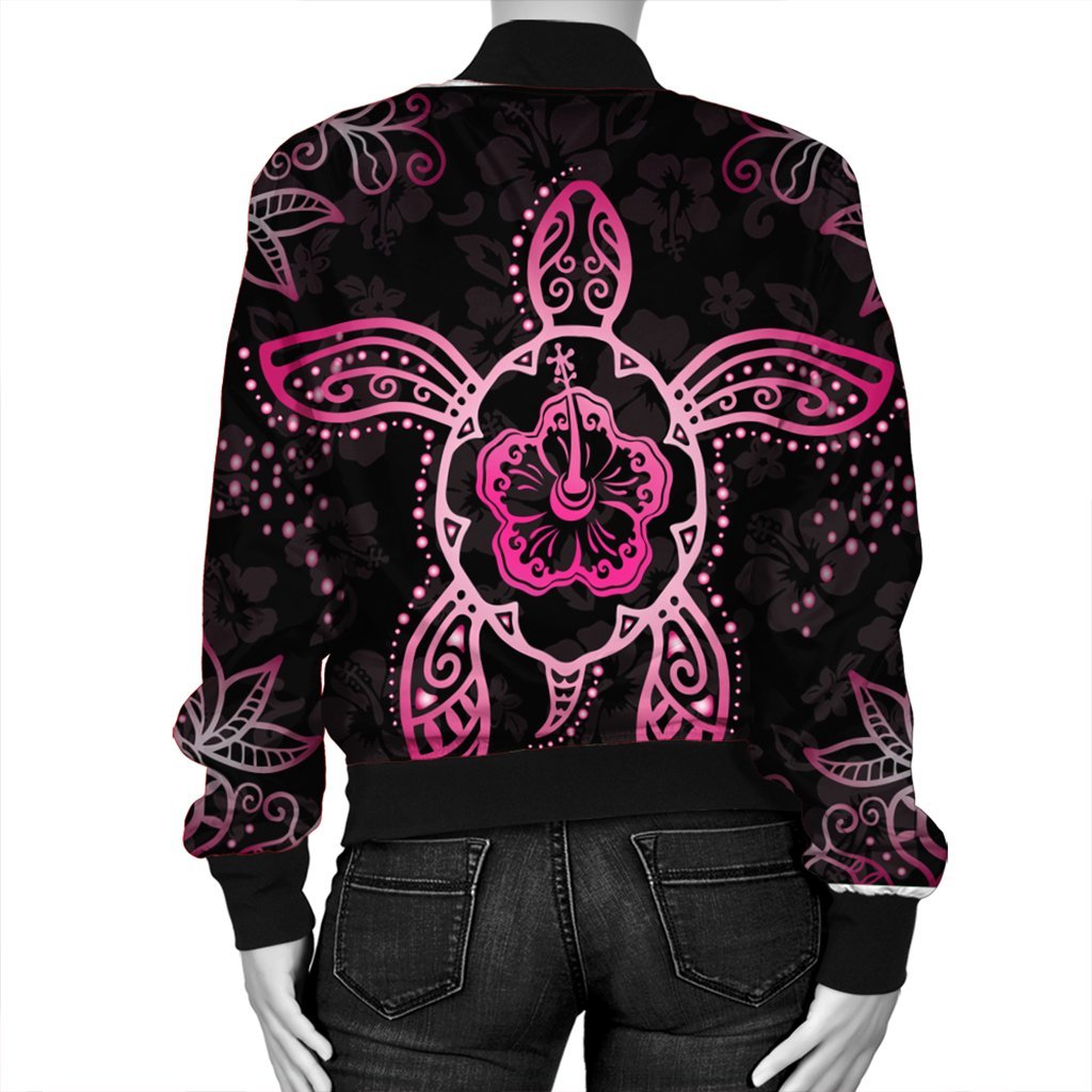 Hawaiian Turtle And Hibiscus Polynesian Bomber Jacket Pink - AH - Polynesian Pride