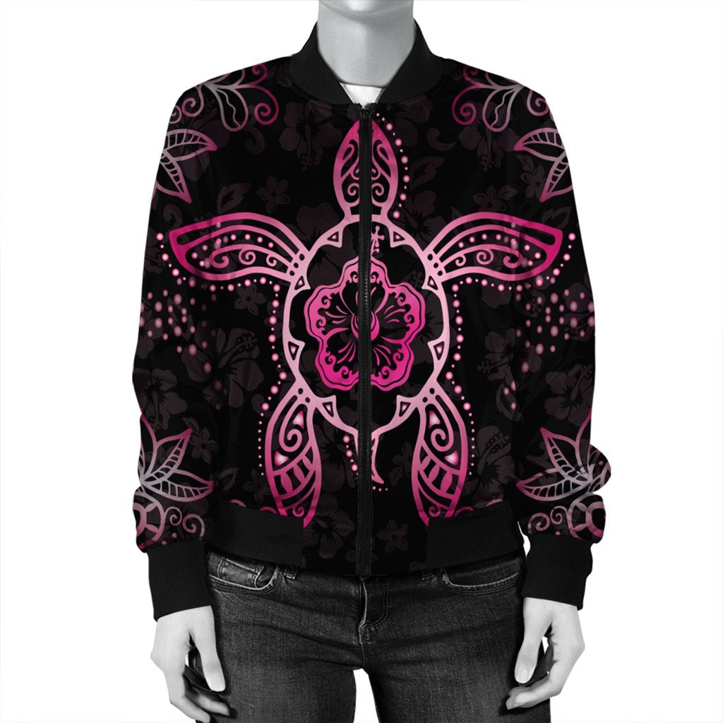 Hawaiian Turtle And Hibiscus Polynesian Bomber Jacket Pink - AH - Polynesian Pride