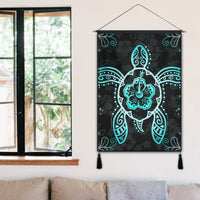 Hawaiian Turtle And Hibiscus Polynesian Hanging Poster Turquoise - AH - Polynesian Pride