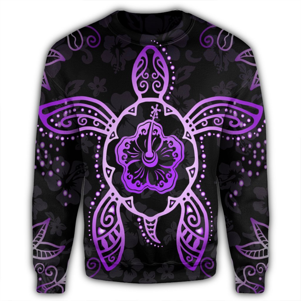 Hawaiian Turtle And Hibiscus Polynesian Sweatshirt Violet - AH - Polynesian Pride
