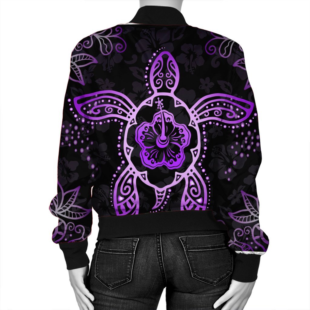 Hawaiian Turtle And Hibiscus Polynesian Bomber Jacket Violet - AH - Polynesian Pride