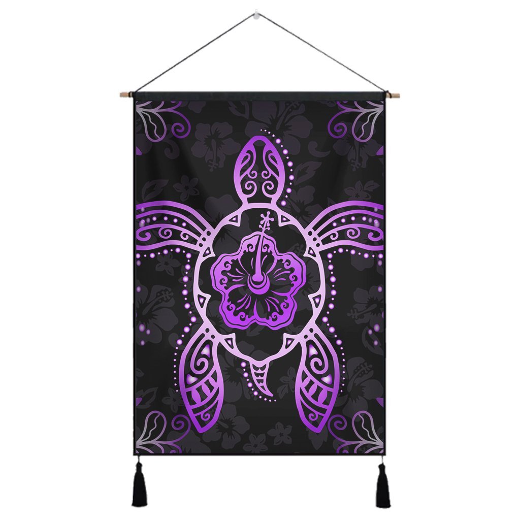 Hawaiian Turtle And Hibiscus Polynesian Hanging Poster Violet - AH Hanging Poster Cotton And Linen - Polynesian Pride
