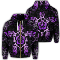 Hawaiian Turtle and Hibiscus Polynesian Zip Hoodie Violet Unisex Art - Polynesian Pride