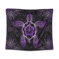 Hawaiian Turtle And Hibiscus Polynesian Tapestry Violet - AH Wall Tapestry Black - Polynesian Pride