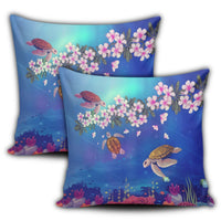 Hawaiian Turtle And Plumeria Pattern Polynesian Pillow Covers - AH - Polynesian Pride