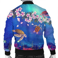 Hawaiian Turtle And Plumeria Pattern Polynesian Bomber Jacket - AH - Polynesian Pride