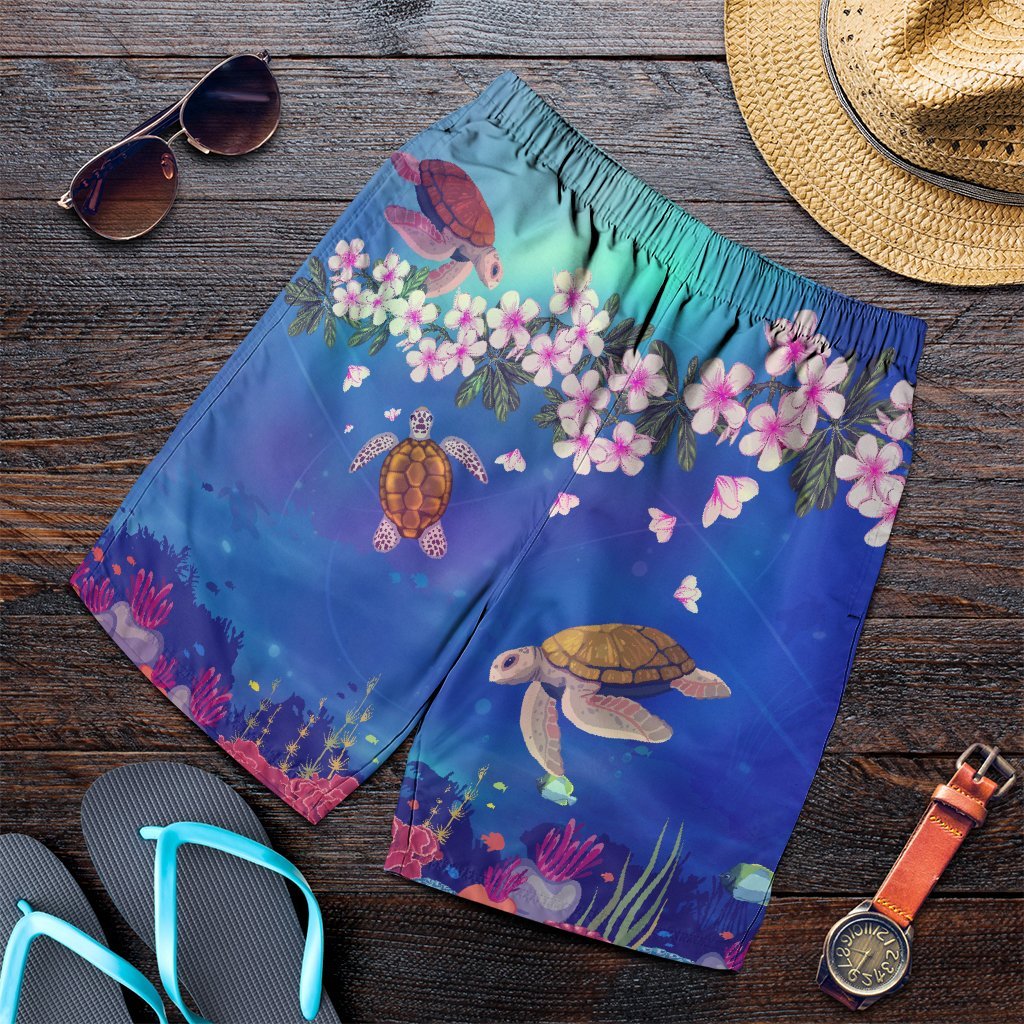Hawaiian Turtle And Plumeria Pattern Polynesian Men's Shorts - AH Art - Polynesian Pride