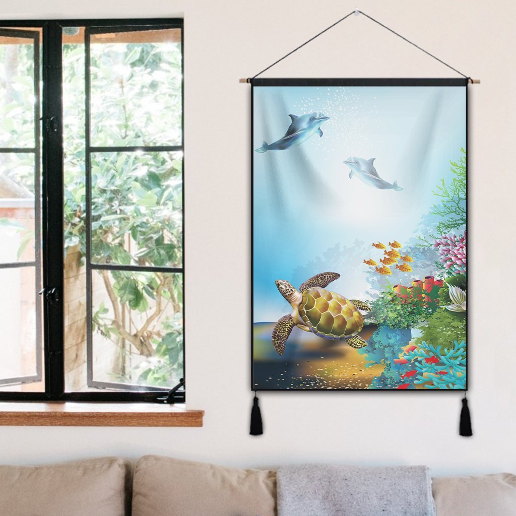 Hawaiian Turtle Dolphin In The Ocean Polynesian Hanging Poster - AH - Polynesian Pride