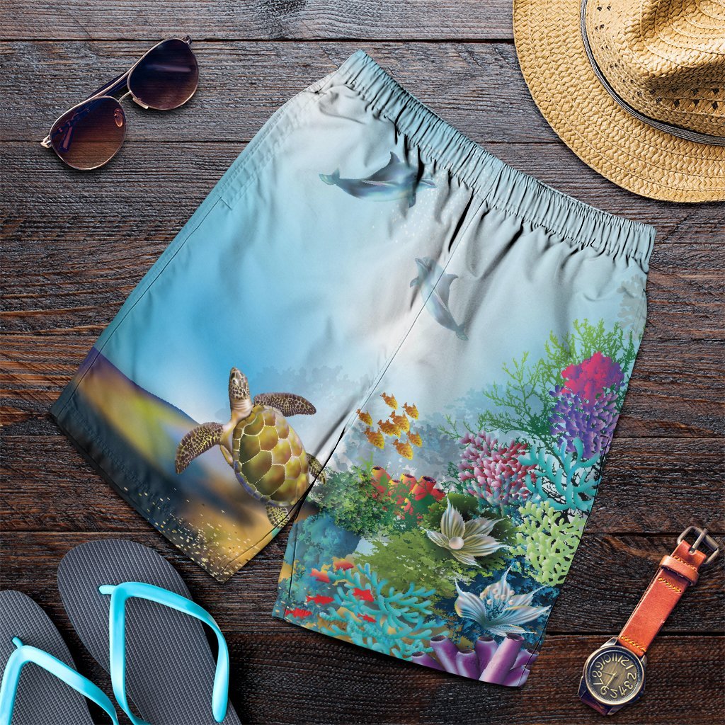 Hawaiian Turtle Dolphin In The Ocean Polynesian Men's Shorts - AH Art - Polynesian Pride