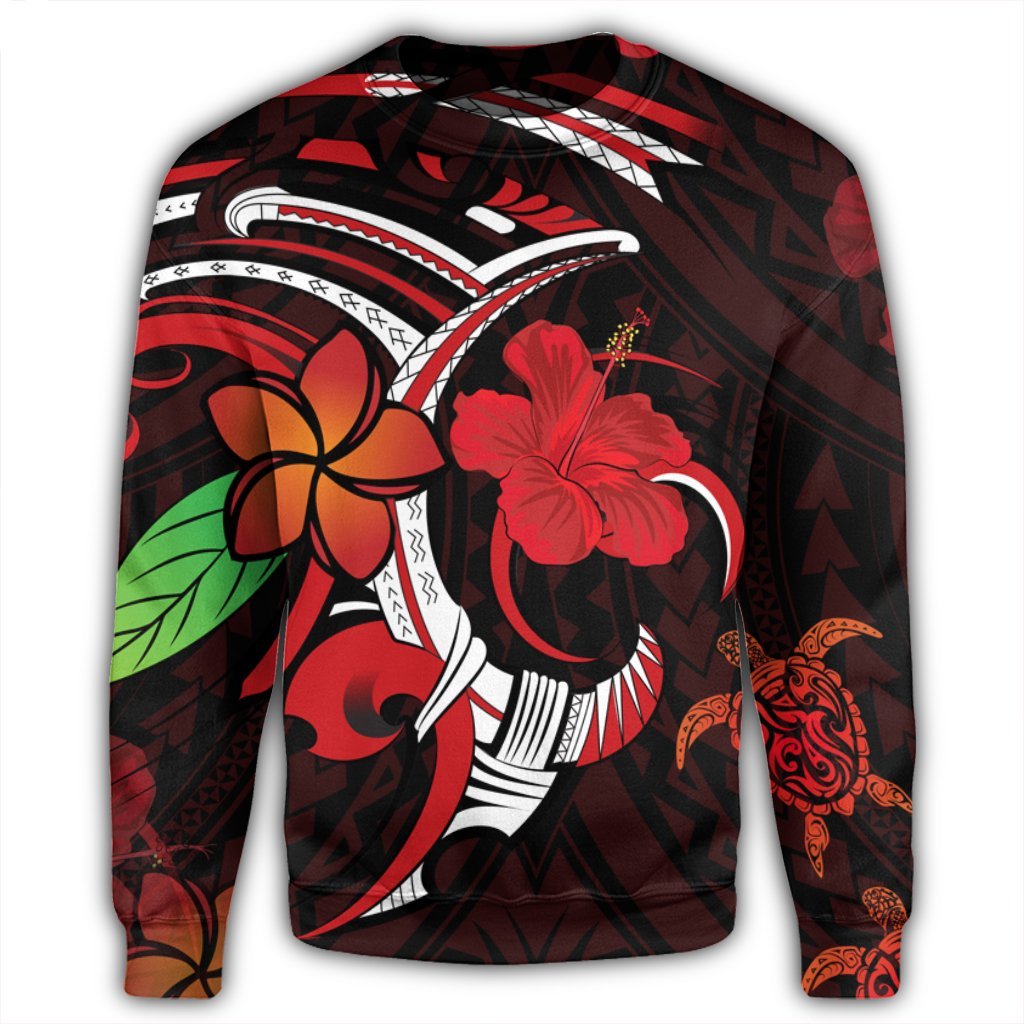 Hawaiian Turtle Hibiscus And Plumeria Flower Polynesian Sweatshirt - AH - Polynesian Pride