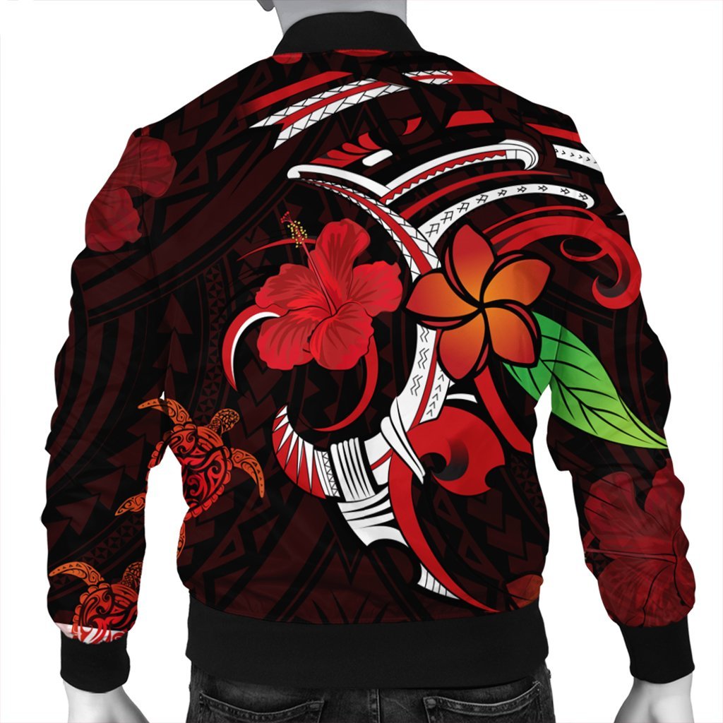 Hawaiian Turtle Hibiscus And Plumeria Flower Polynesian Bomber Jacket - AH - Polynesian Pride