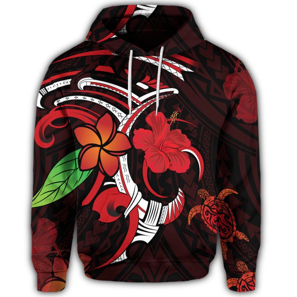 Hawaiian Turtle Hibiscus and Plumeria Flower Polynesian Hoodie - Polynesian Pride