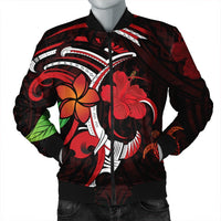 Hawaiian Turtle Hibiscus And Plumeria Flower Polynesian Bomber Jacket - AH Black Unisex - Polynesian Pride