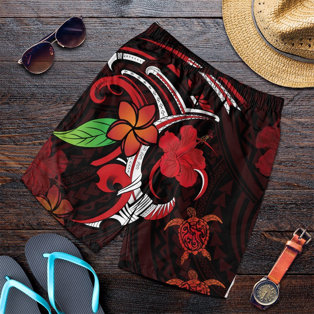 Hawaiian Turtle Hibiscus And Plumeria Flower Polynesian Men's Shorts - AH Art - Polynesian Pride