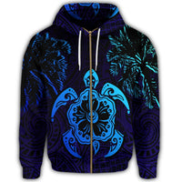 Hawaiian Turtle Hibiscus Coconut Tree Polynesian Zip Hoodie - Polynesian Pride