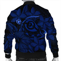 Hawaiian Turtle Hibiscus Plumeria Kanaka Polynesian Bomber Jacket Blue - Soft Style - AH - Polynesian Pride
