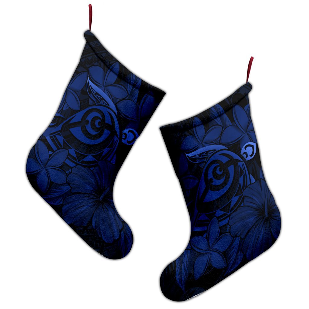 Hawaiian Turtle Hibiscus Plumeria Kanaka Polynesian Christmas Stocking Blue - Soft Style - AH - Polynesian Pride