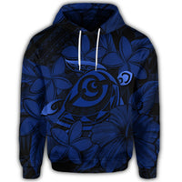 Hawaiian Turtle Hibiscus Plumeria Kanaka Polynesian Hoodie Blue Soft Style - Polynesian Pride
