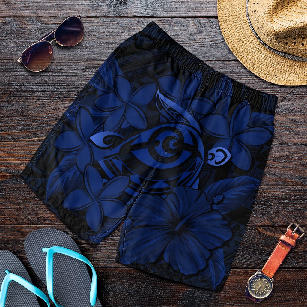 Hawaiian Turtle Hibiscus Plumeria Kanaka Polynesian Men's Shorts Blue - Soft Style - AH Art - Polynesian Pride
