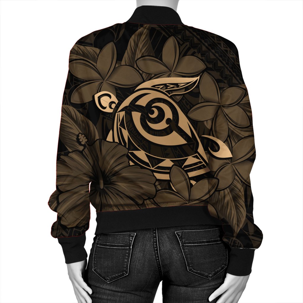 Hawaiian Turtle Hibiscus Plumeria Kanaka Polynesian Bomber Jacket Gold - Soft Style - AH - Polynesian Pride